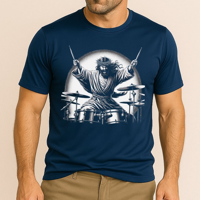 Drummer Rock Jesus Drumming Cooling Performance Crew T-Shirt