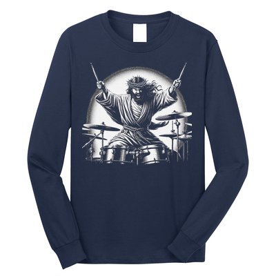Drummer Rock Jesus Drumming Long Sleeve Shirt