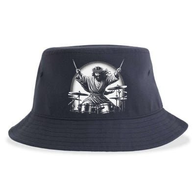 Drummer Rock Jesus Drumming Sustainable Bucket Hat