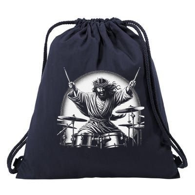 Drummer Rock Jesus Drumming Drawstring Bag