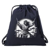 Drummer Rock Jesus Drumming Drawstring Bag