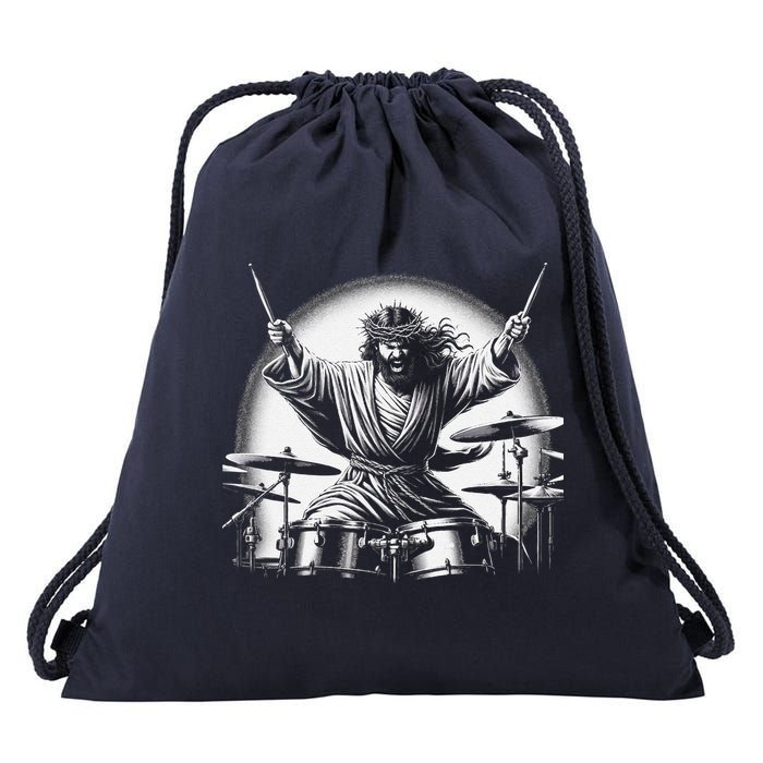 Drummer Rock Jesus Drumming Drawstring Bag