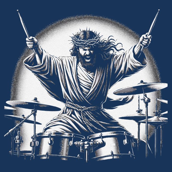 Drummer Rock Jesus Drumming Drawstring Bag
