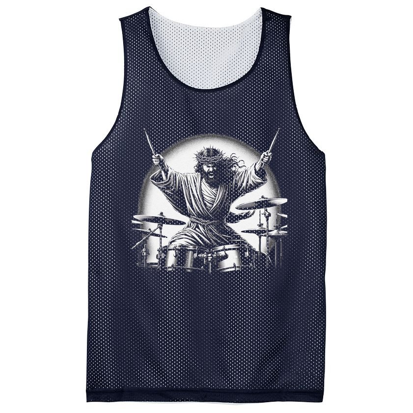 Drummer Rock Jesus Drumming Mesh Reversible Basketball Jersey Tank