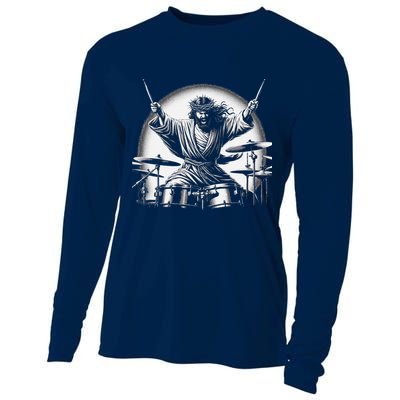 Drummer Rock Jesus Drumming Cooling Performance Long Sleeve Crew