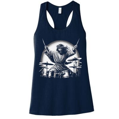 Drummer Rock Jesus Drumming Womens Tank Top