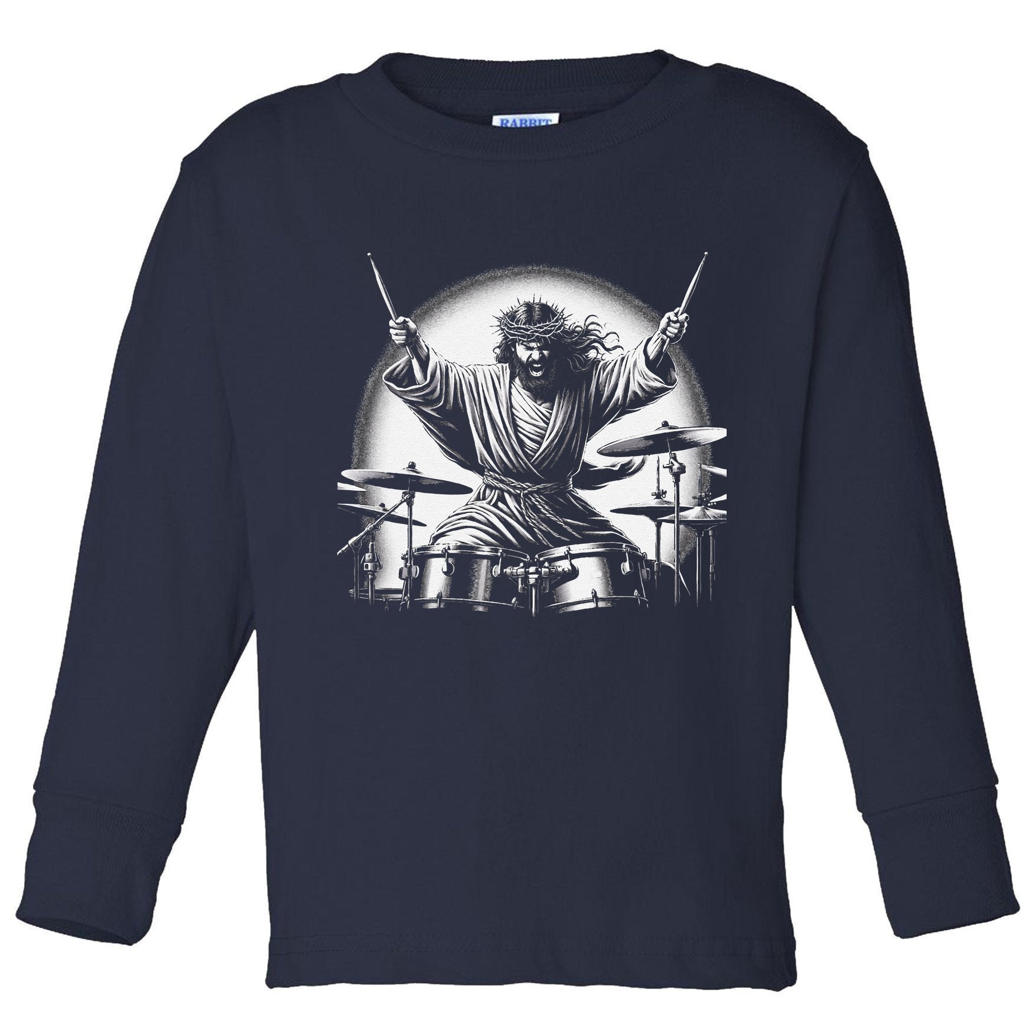 Drummer Rock Jesus Drumming Toddler Long Sleeve Shirt