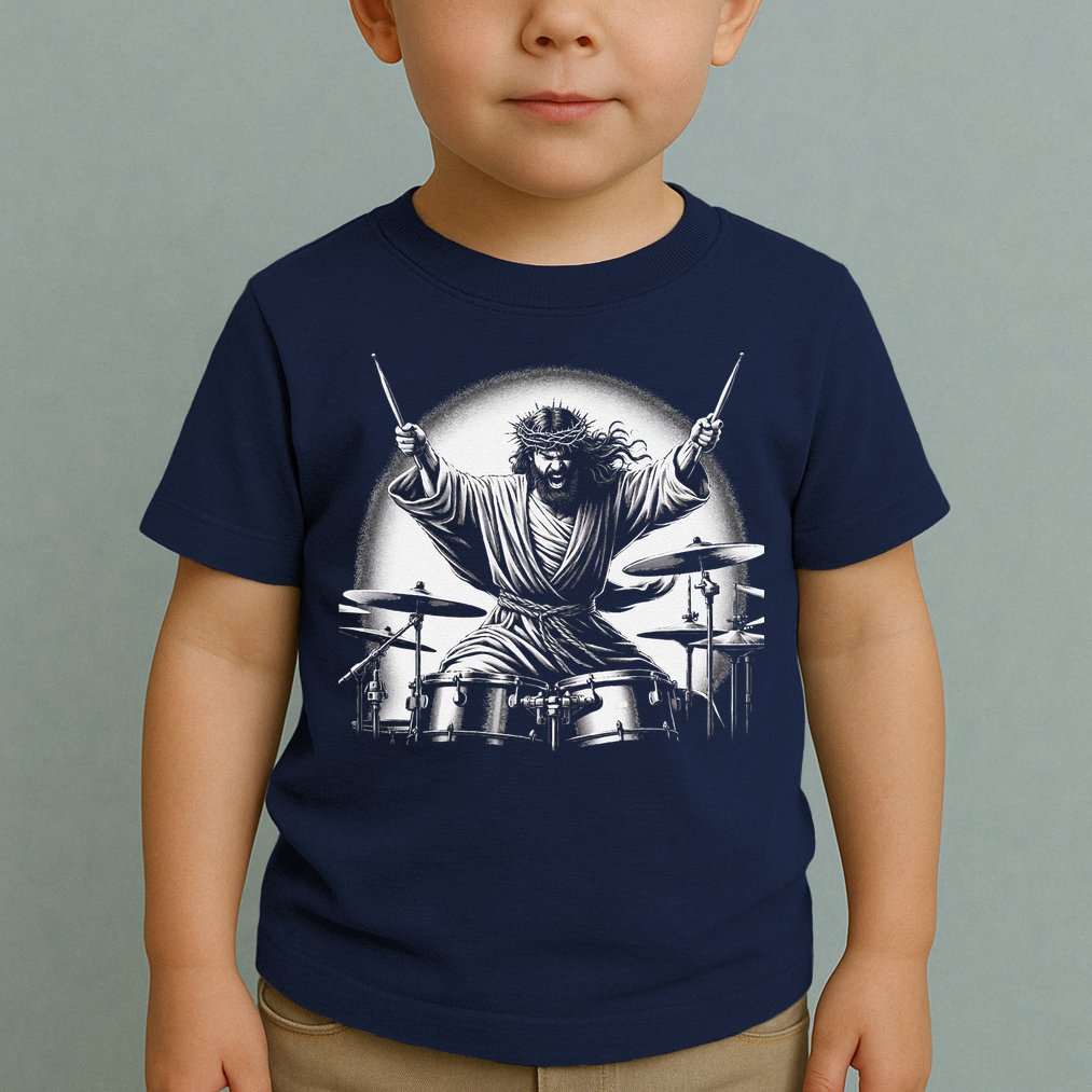 Drummer Rock Jesus Drumming Toddler T-Shirt