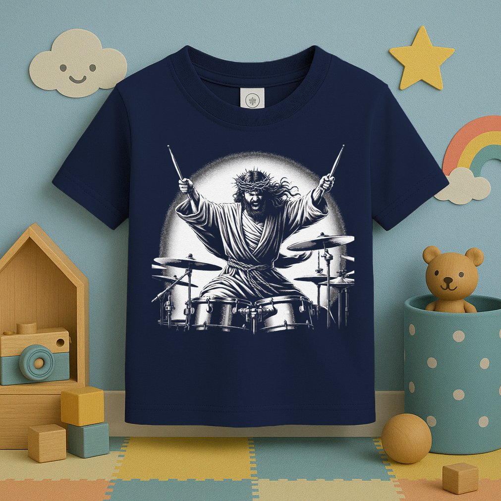 Drummer Rock Jesus Drumming Toddler T-Shirt