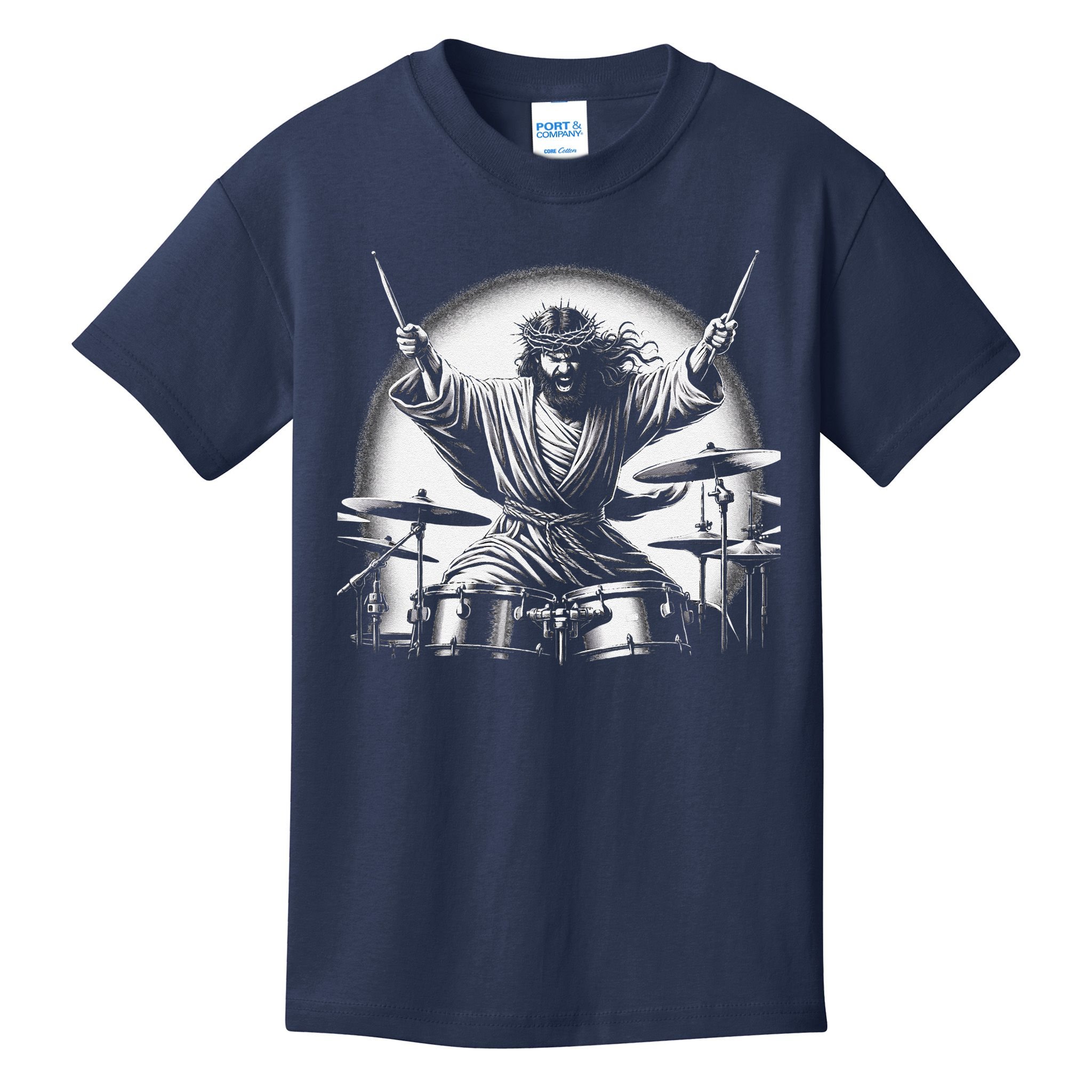 Drummer Rock Jesus Drumming Kids T-Shirt