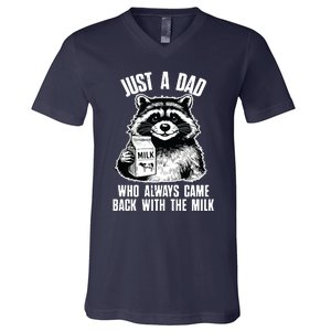 Dad Raccoon Just A Dad Who Came Back With The Milk FatherS Day V-Neck T-Shirt