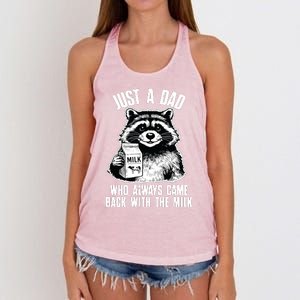 Dad Raccoon Just A Dad Who Came Back With The Milk FatherS Day Women's Knotted Racerback Tank