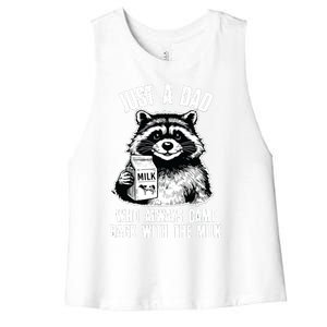 Dad Raccoon Just A Dad Who Came Back With The Milk FatherS Day Women's Racerback Cropped Tank