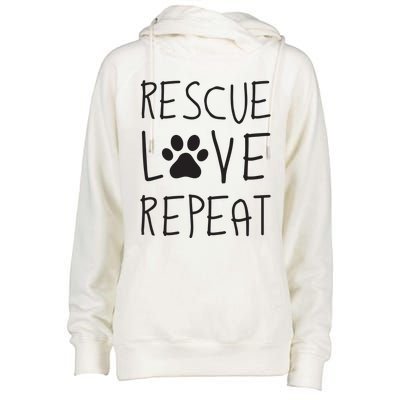 Dog Rescue Love Repeat Adopt Awareness Womens Funnel Neck Pullover Hood