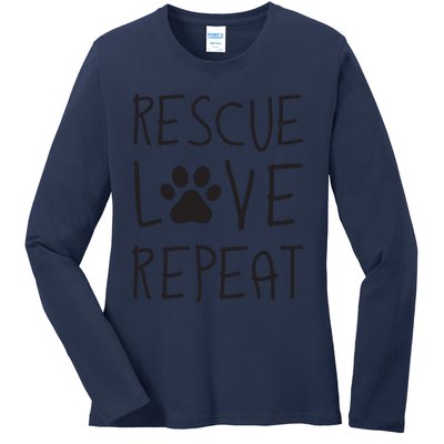 Dog Rescue Love Repeat Adopt Awareness Ladies Long Sleeve Shirt