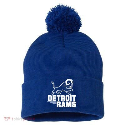 Detroit Rams Logo Pom Pom 12in Knit Beanie