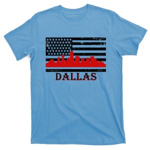 Dallas Red Line Distressed Flag With Skyline Firefighter Gift T-Shirt