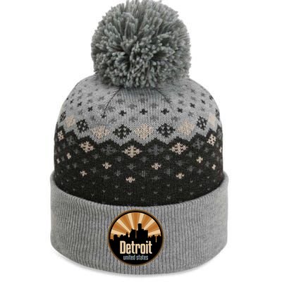 Detroit Record Label Skyline Symbol The Baniff Cuffed Pom Beanie