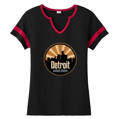 Detroit Record Label Skyline Symbol Ladies Halftime Notch Neck Tee