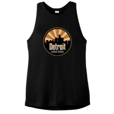 Detroit Record Label Skyline Symbol Ladies PosiCharge Tri-Blend Wicking Tank