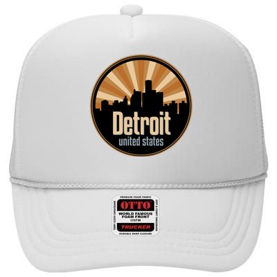 Detroit Record Label Skyline Symbol High Crown Mesh Back Trucker Hat