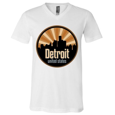 Detroit Record Label Skyline Symbol V-Neck T-Shirt