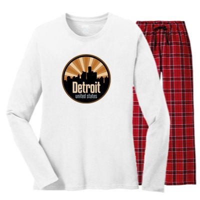 Detroit Record Label Skyline Symbol Women's Long Sleeve Flannel Pajama Set 