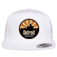 Detroit Record Label Skyline Symbol Flat Bill Trucker Hat