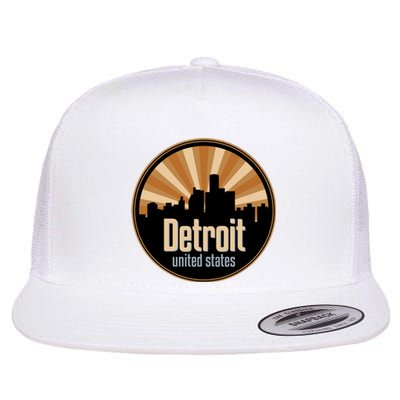 Detroit Record Label Skyline Symbol Flat Bill Trucker Hat