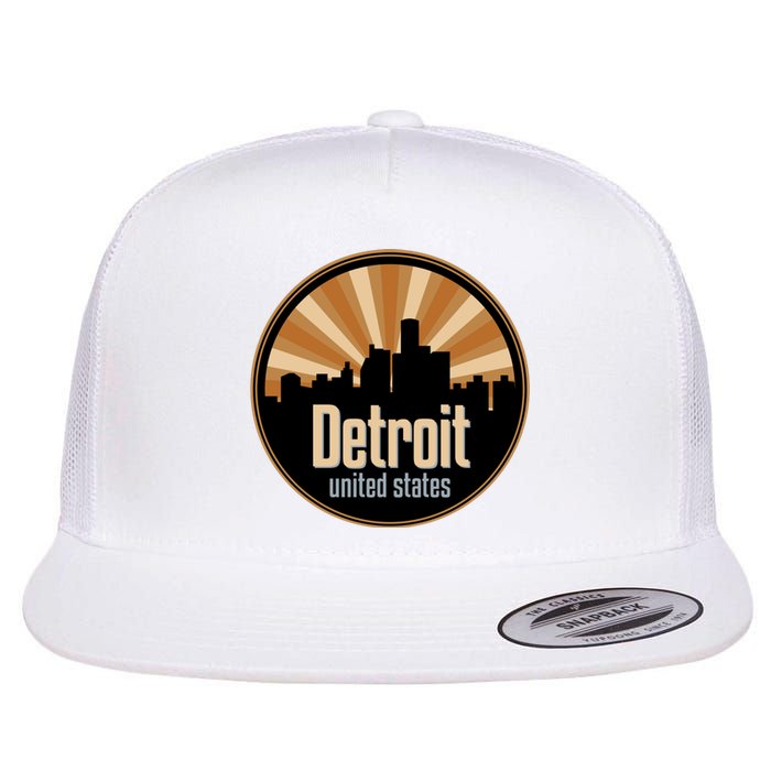 Detroit Record Label Skyline Symbol Flat Bill Trucker Hat