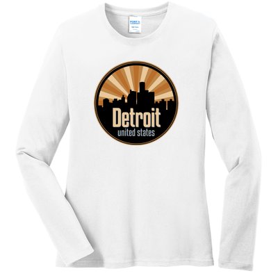 Detroit Record Label Skyline Symbol Ladies Long Sleeve Shirt