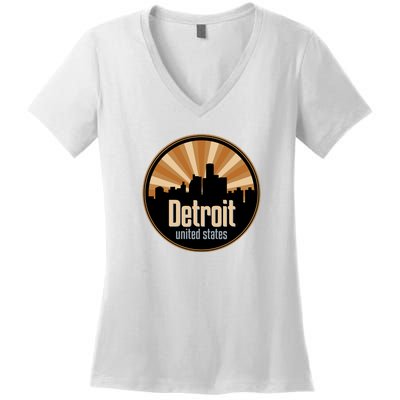 Detroit Record Label Skyline Symbol Women's V-Neck T-Shirt