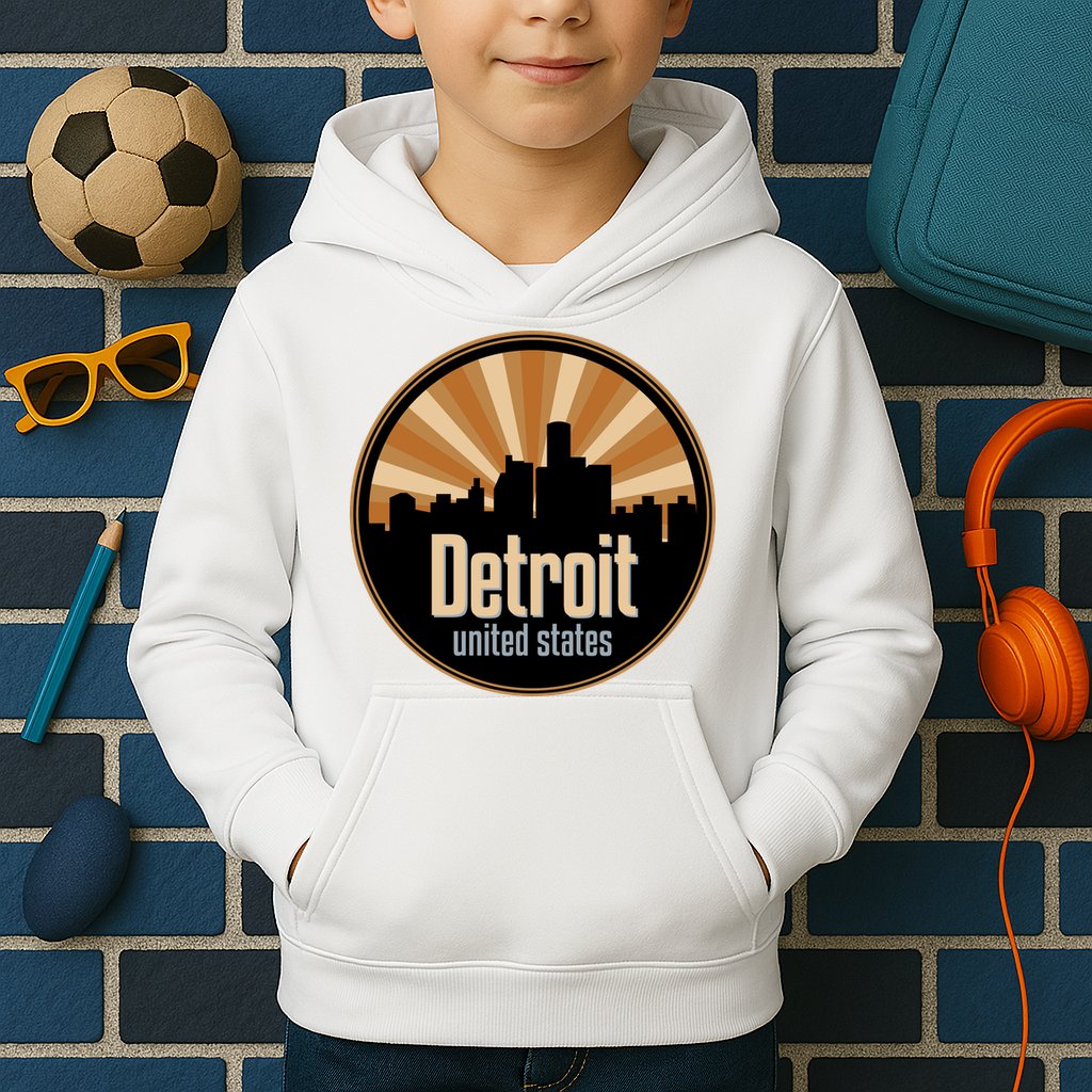 Detroit Record Label Skyline Symbol Kids Hoodie