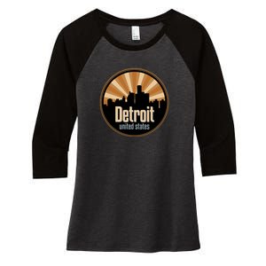 Detroit Record Label Skyline Symbol Women's Tri-Blend 3/4-Sleeve Raglan Shirt