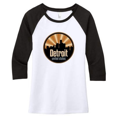 Detroit Record Label Skyline Symbol Women's Tri-Blend 3/4-Sleeve Raglan Shirt