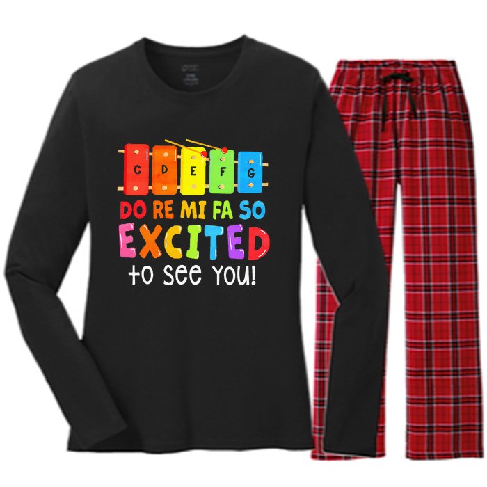 Do Re Mi Fa So Excited To See You Music Teacher Women's Long Sleeve Flannel Pajama Set 