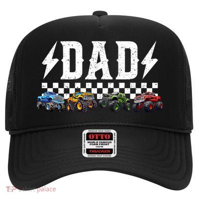 Dad Retro Monster Truck Family Crew Birthday Matching  High Crown Mesh Back Trucker Hat