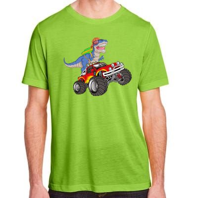 Dinosaur Riding Monster Truck Adult ChromaSoft Performance T-Shirt