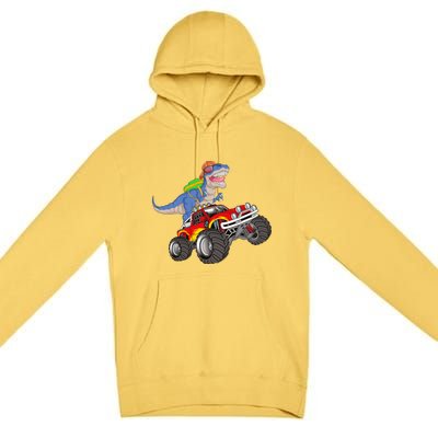 Dinosaur Riding Monster Truck Premium Pullover Hoodie