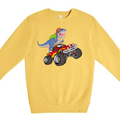 Dinosaur Riding Monster Truck Premium Crewneck Sweatshirt