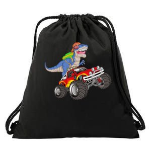 Dinosaur Riding Monster Truck Drawstring Bag