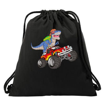 Dinosaur Riding Monster Truck Drawstring Bag