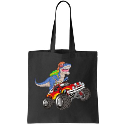 Dinosaur Riding Monster Truck Tote Bag