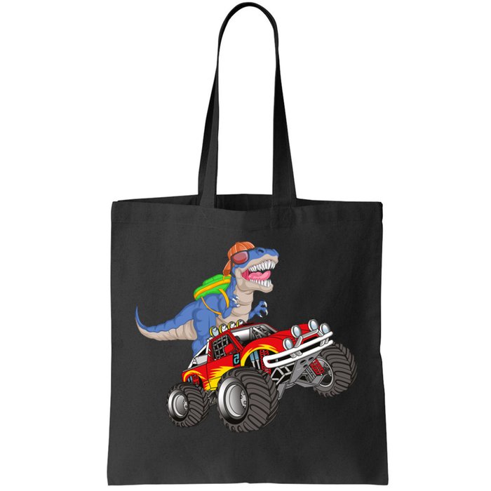 Dinosaur Riding Monster Truck Tote Bag