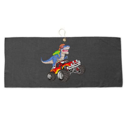 Dinosaur Riding Monster Truck Large Microfiber Waffle Golf Towel