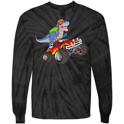 Dinosaur Riding Monster Truck Tie-Dye Long Sleeve Shirt