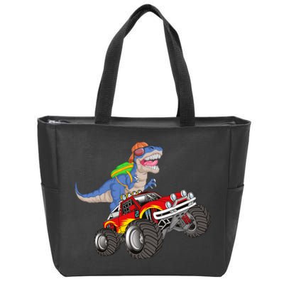 Dinosaur Riding Monster Truck Zip Tote Bag