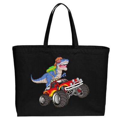 Dinosaur Riding Monster Truck Cotton Canvas Jumbo Tote