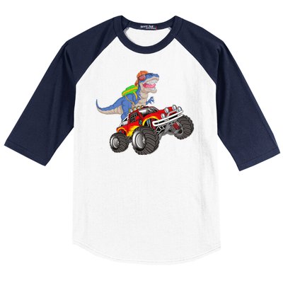 Dinosaur Riding Monster Truck Baseball Sleeve Shirt