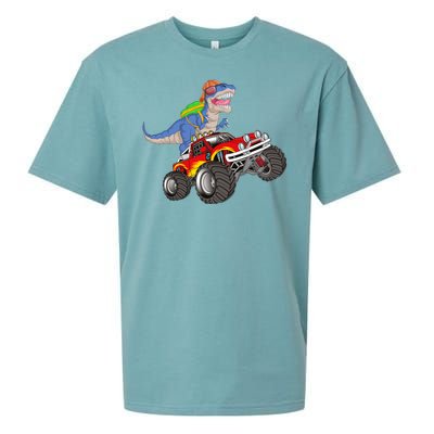 Dinosaur Riding Monster Truck Sueded Cloud Jersey T-Shirt